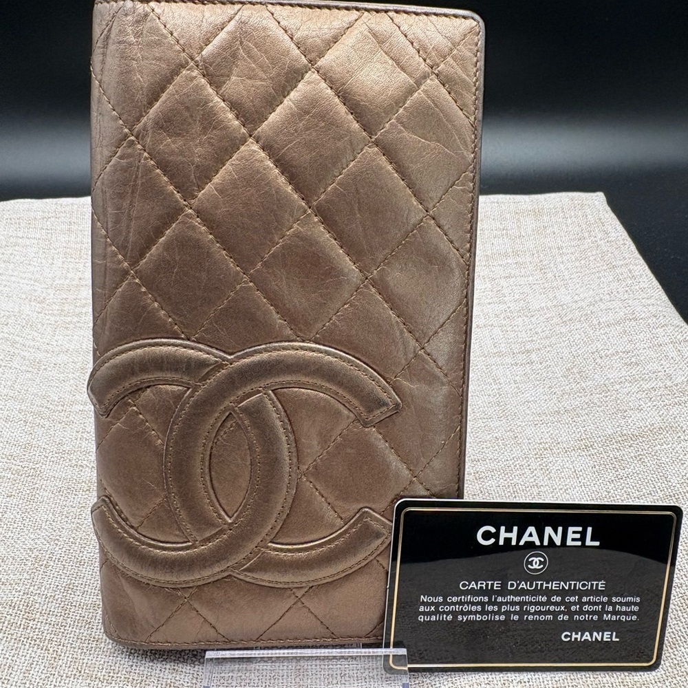 CHANEL Quilted CC Continental Wallet in Metallic Bronze-Taupe